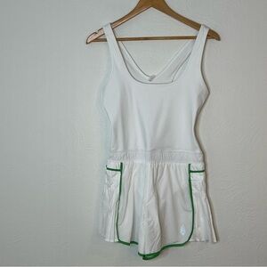 NWOT Free People Movement Easy Tiger Shortsie One-Piece Romper White Green Sz M